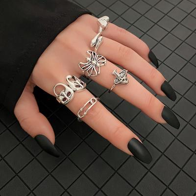 6 шт./компл. винтажное серебряное женское кольцо с костяшкой в ​​форме сердца, комплект вечерние богемных украшений