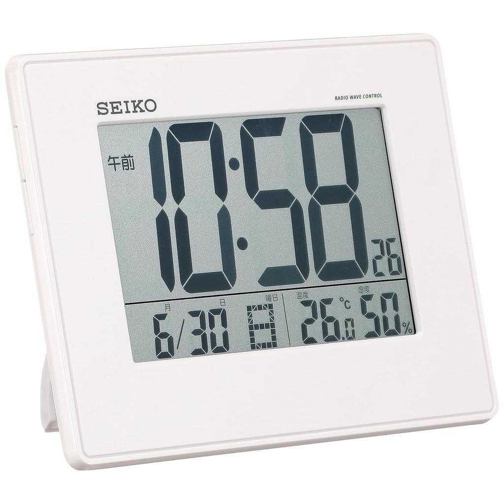 Seiko Clock Alarm Radio-controlled Digital Wall Table Use Calendar Temperature Humidity Display Large Screen White Pearl SQ770W