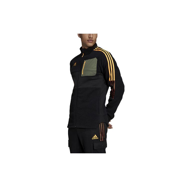 Adidas Soccer Sports Striped Velvet Collar Logo Jacket Men Outerwear Black H33668