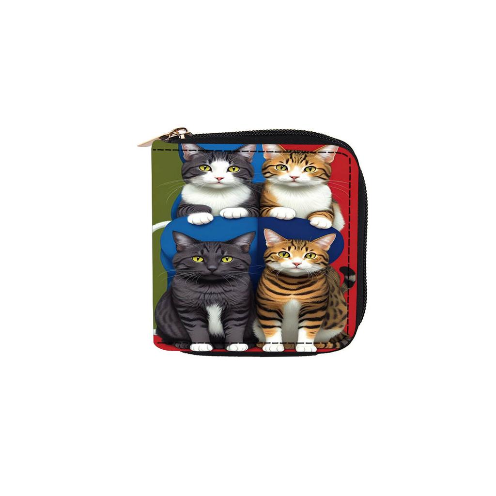 Cartoon Glasses Cat Short Zipper Small Wallet, Card Bag Wallet