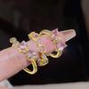 Fashion Zircon Opening Finger Ring Y2K Pink Crystal Irregular Heart Rings for Women Sweet Girls New Kpop Party Jewelry Gifts