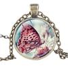 Floral Butterfly Pendant Necklace with Cabochon Charm