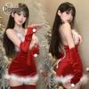 Domi La Sexy Lingerie: Женская соблазнительная плюшевая комбинация-ночнушка с короткой юбкой - Рождественский страстный комплект формы с быстрым расстегиванием.