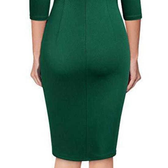 Леди Нижние юбки Плюс Размер Леди Платье Сплошной цвет V-образным вырезом Тонкое повседневное платье-футляр для повседневной носки