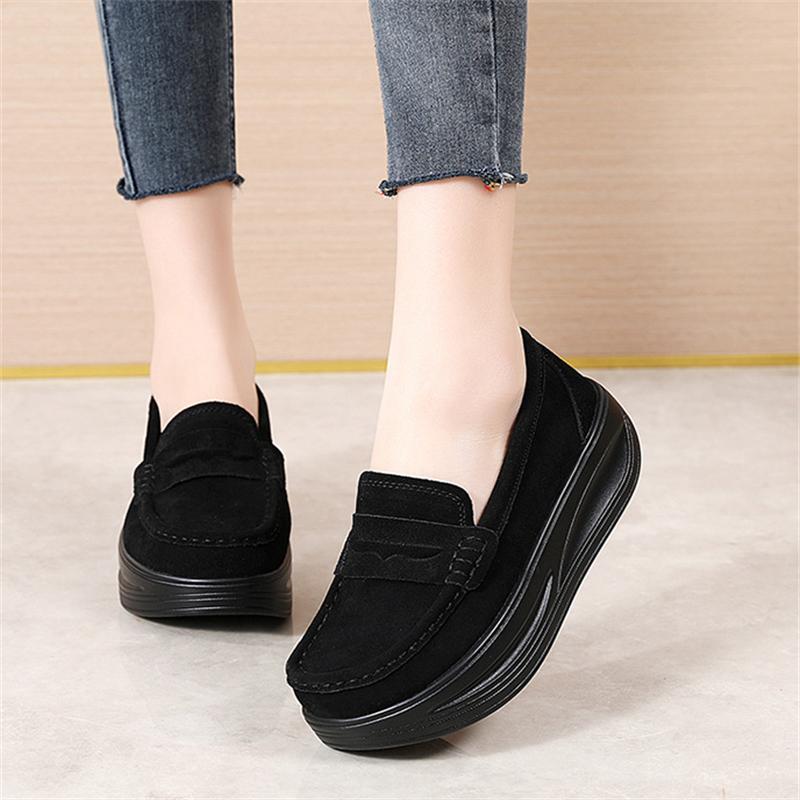 Женские лоферы на плоской платформе, женские туфли из высококачественной замшевой кожи на толстой подошве, женские туфли-слипоны на танкетке, женская повседневная обувь