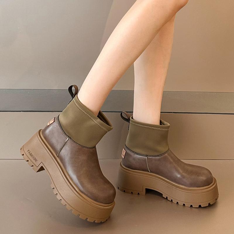 Women Leather Platform Women Ankle Boots Fashion Mid Heels Winter Shoes 2025 Trend New Brand Chunky Pumps Goth Botas De Mujer