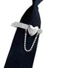 Pre Tied Tie With Metal Heart Rhinestone Design Classic Black Necktie For Business Casual Wear Easy Adjustable Alloy Buckle