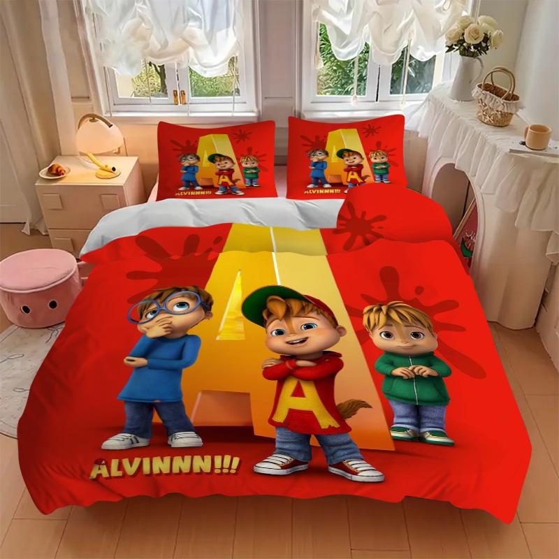 Alvin Chipmunks Bedding 3 Piece Set HD Print Duvet Cover Pillowcases for Teens Adult Bedroom Decoration Christmas Gift