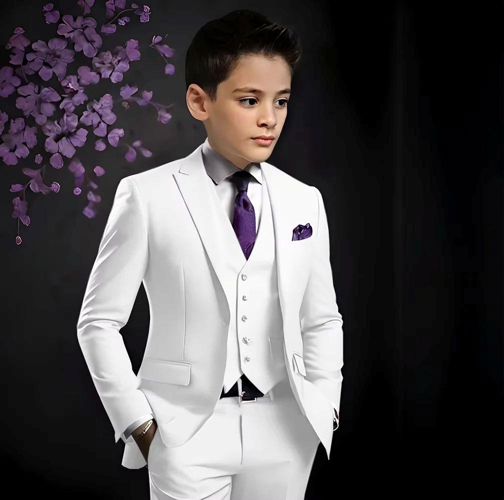 Suit For Boys Yellow 3 Piece Wedding Kids Groom Tuxedo Formal Peak Lapel Party Prom Kids Clothes Children Suits