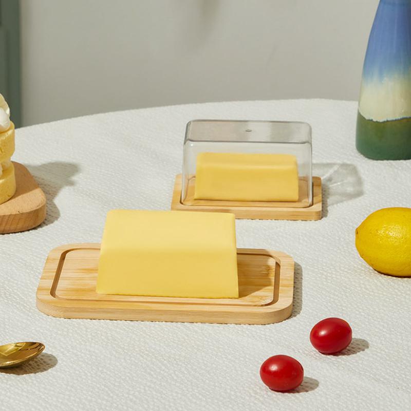 Countertop Bamboo Butter Dish Plate With Transparent Acrylic Lid Kitchen Storage Butter Container Box Butter Tableware