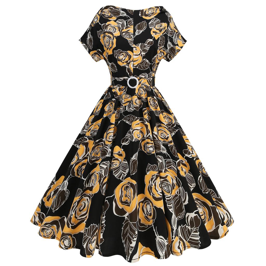 Модное женское повседневное платье с v-образным вырезом и длинным рукавом с высокой талией и принтом