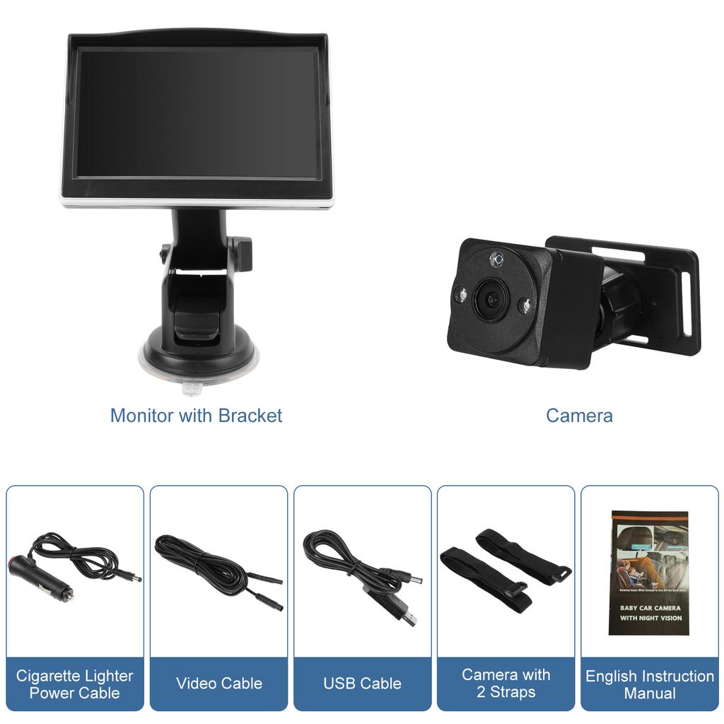 1080P Детская автомобильная камера, 5-дюймовый видеоняня с функцией ночного видения и углом обзора 150 градусов, 360 градусов