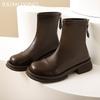 Кожаные массивные женские ботильоны на среднем каблуке в стиле ретро, зимняя обувь 2025 года, дизайнерские классические готические мотоциклетные ботинки для женщин