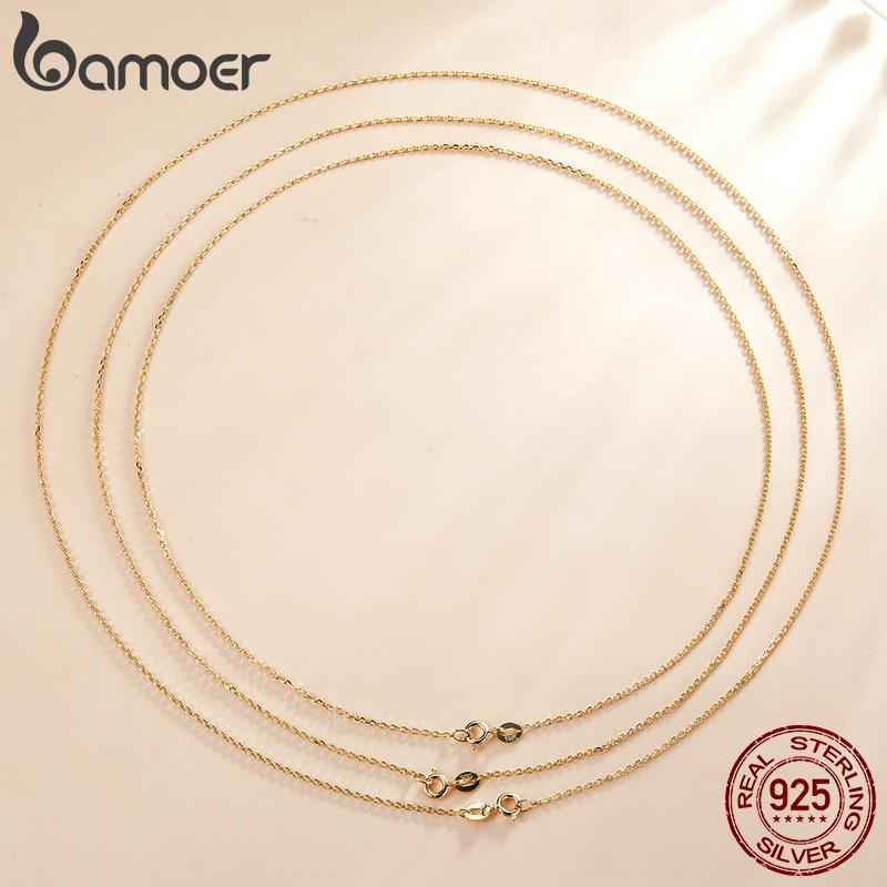 BAMOER стерлингового серебра 925 пробы основной кабель позолоченный регулируемое длинное ожерелье для женщин модные украшения