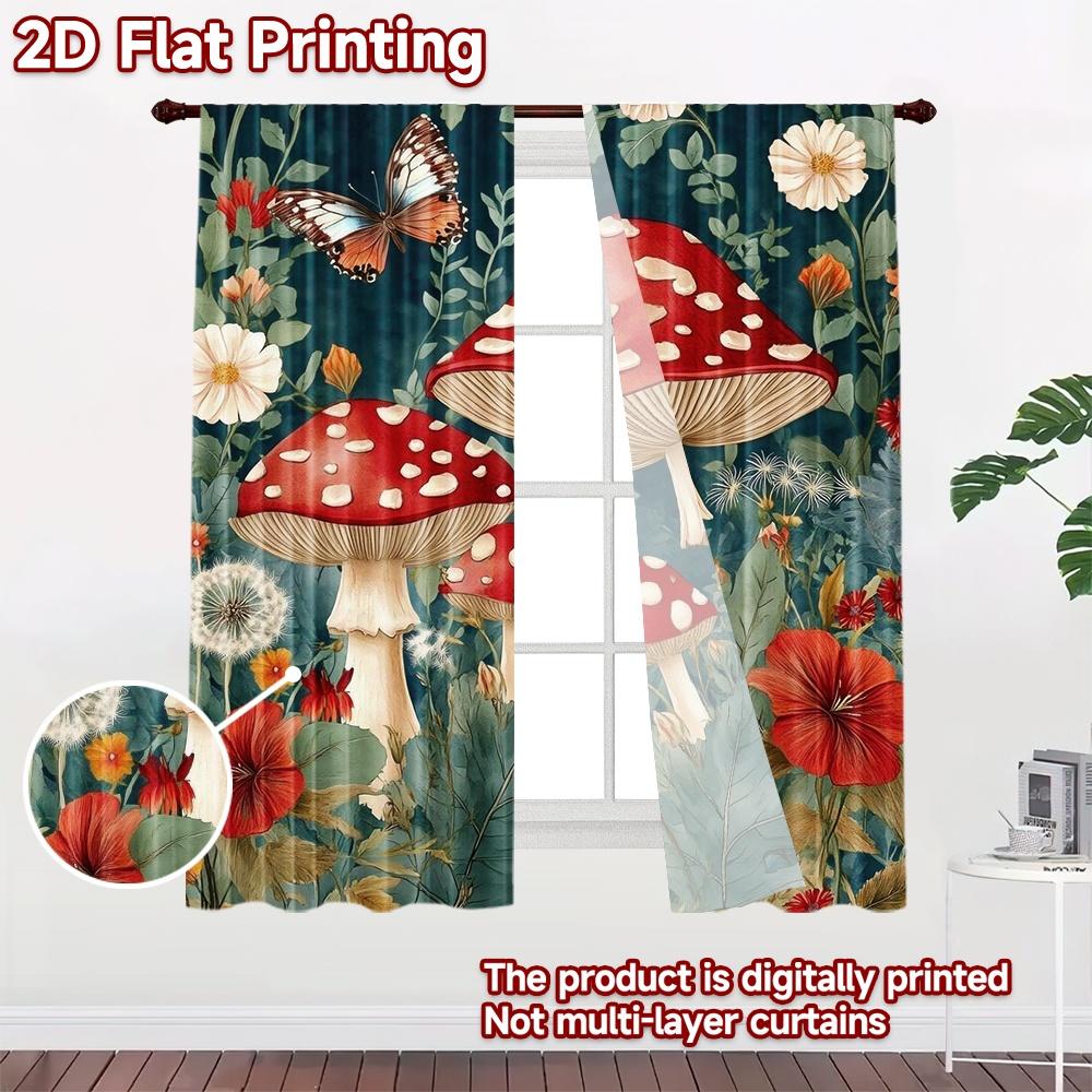 2D flat Photography Backdrop Background cloth Butterflies and Mushrooms 100% Polyester Festive Backdrops Use for Indoor