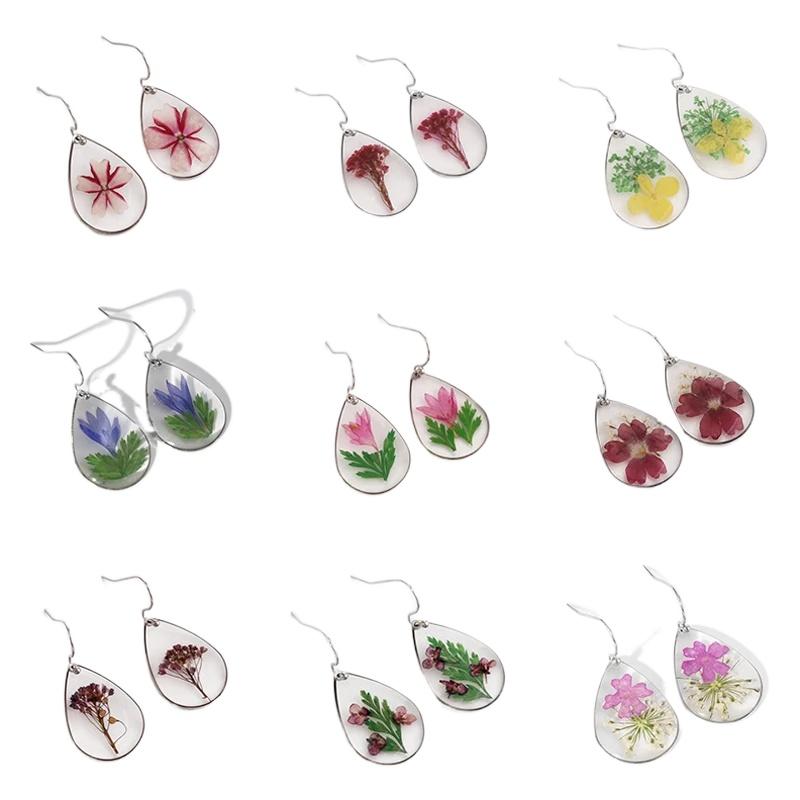 1 пара сережек в форме капли из сухоцвета Вечный цветок Сухоцвет Babysbreath Вербена Василек Уникальный натуральный цветок