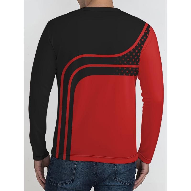 Мужская спортивная мода Градиентная краска Принт Mar Футболка с круглым вырезом и длинным рукавом Весна Осень Повседневные топы Одежда для спорта на открытом воздухе Футболка