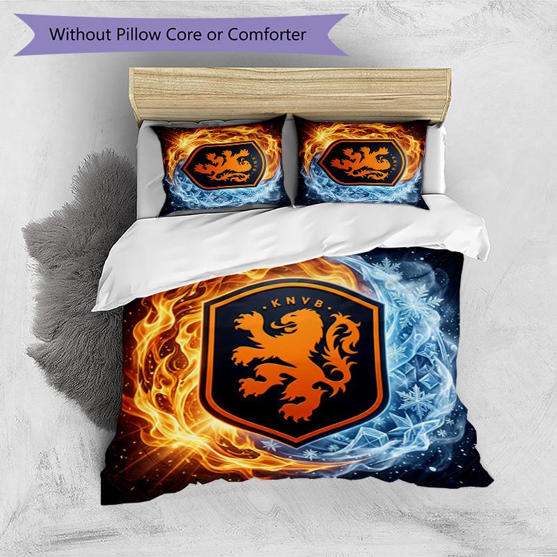 Netherlands Football Printed Bedding 3 Piece Set Cozy Breathable Bed Cover Set as Housewarming Holiday Gift