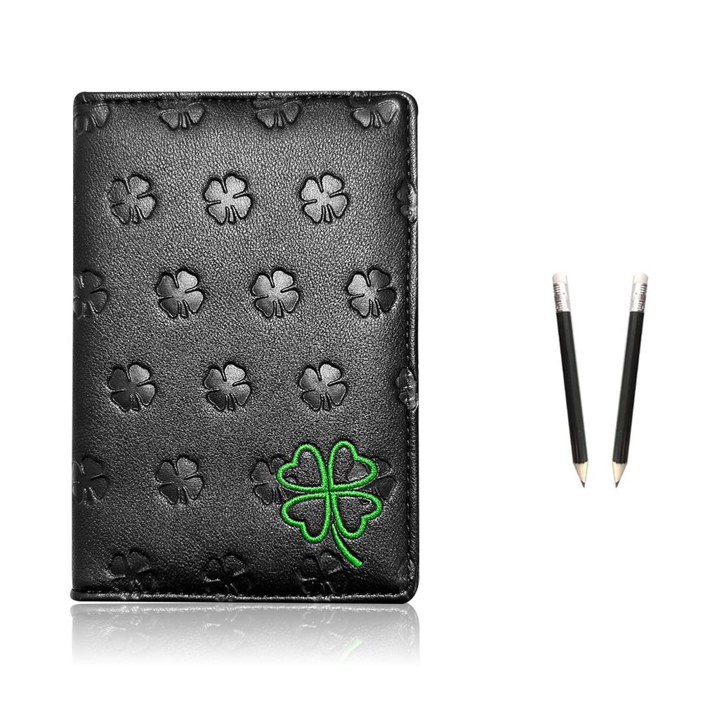 Golf Scorecard Holder Yardage Books Cover with 2 Pencils Clover Embroidery Pocket Recording Scorecard Organized Gift for Golfer