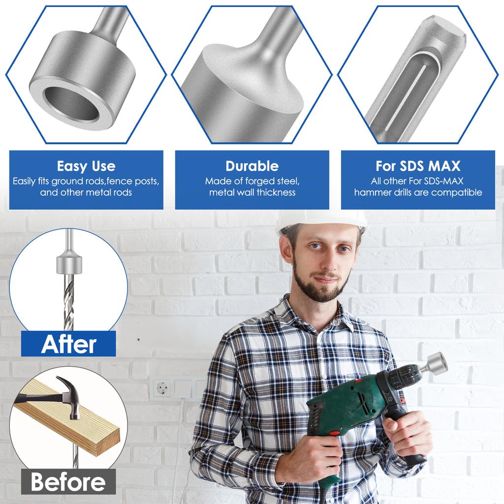 SDS Plus Ground Rod Driver Durable Earth Stake Grounding Rod Hardened Steel Drill Bit Driver Rotary Hammer Drill Power Tools New