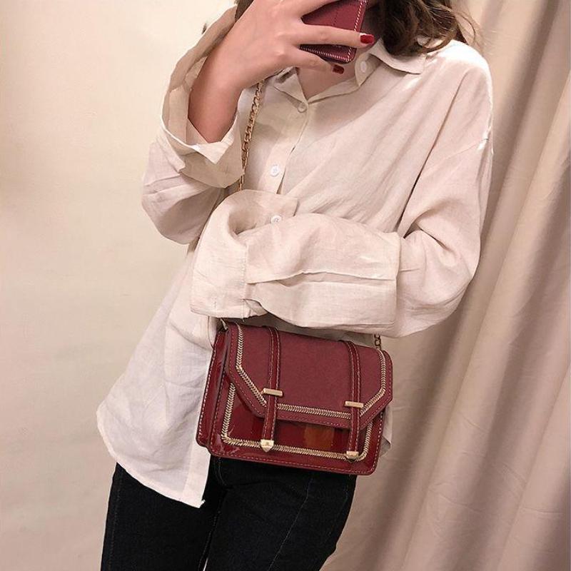 WTEMPO Brand Westernized High-end Women's Backpack Frosted Chain Square Bag Versatile Patent Leather One-shoulder Messenger Bags