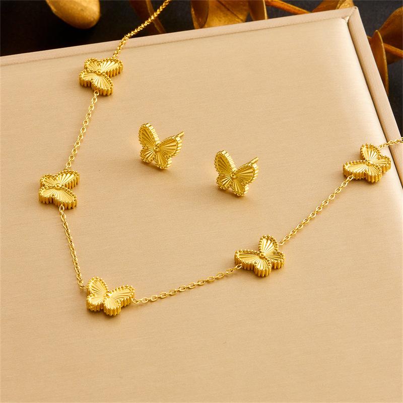 Stainless Steell Butterfly Bracelet Necklace Bracelet Earrings for Women Girl Hand Chain Jewelry Gift