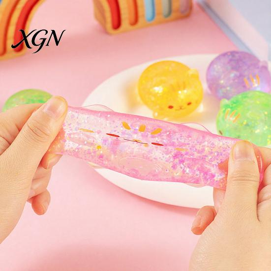 Stress Sugar Ball 1/2/3Pcs Mini Cat Squeeze Toy Relief Clear Glitter Kitten TPR Sensory Decompression Fidget Party Favors