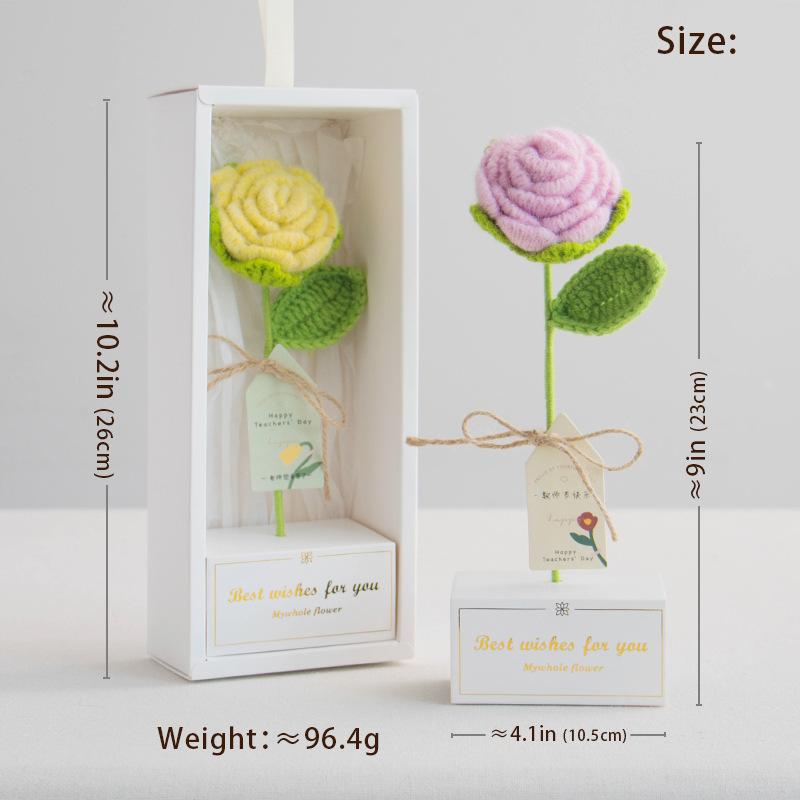 1 шт. готовая шерстяная ручная вязаная роза искусственный цветок подарочный букет с коробкой, для украшения дома, подарки для праздничной вечеринки, подарки на Хэллоуин и Рождество
