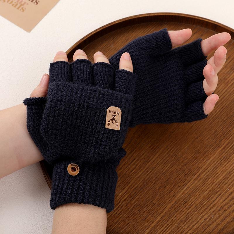 Зимние вязаные перчатки с откидным верхом и плюшевой подкладкой для сенсорного экрана