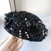 Naofuyidins Chic Winter Wool Black Lace Beaded Flowers Grace Lady Beret Cap Women Leisure Painter Hat