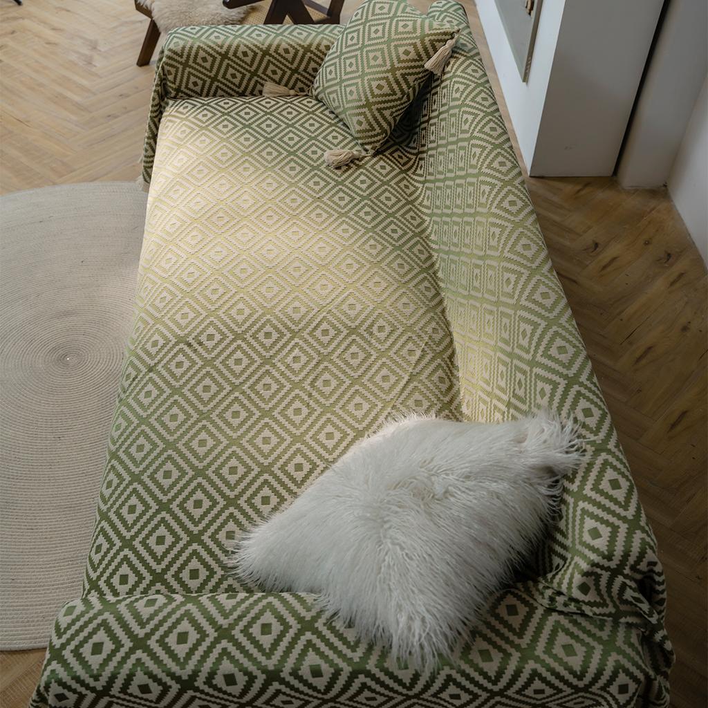 Sofa Towel Multifunctional Cover Green Geometric Jacquard Thick Retro Sofa Cover Blanket