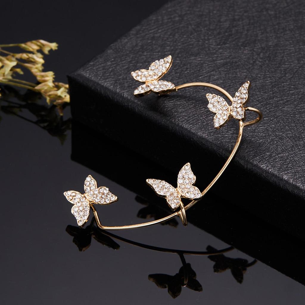 Korean Sparkly Rhinestone Butterfly Ear Cuff Clip - No Piercing Fairy Style Earrings