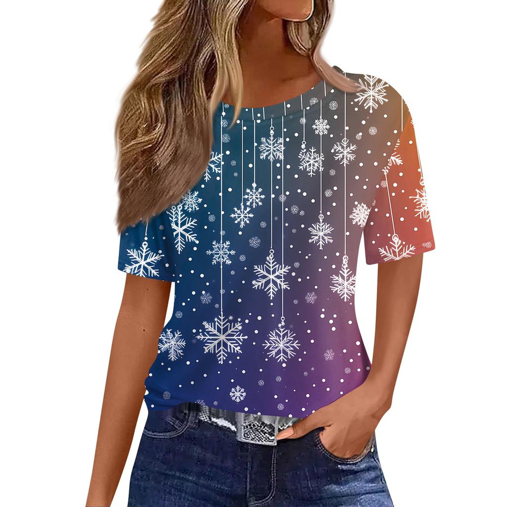 Женский модный повседневный свитер с короткими рукавами и круглым вырезом с рождественским принтом