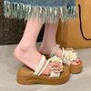 Fashion Women's New Flower Small Figure High Platform Sandals Wear Soft-soled Non-slip Beautiful Cool Slippers In Summer