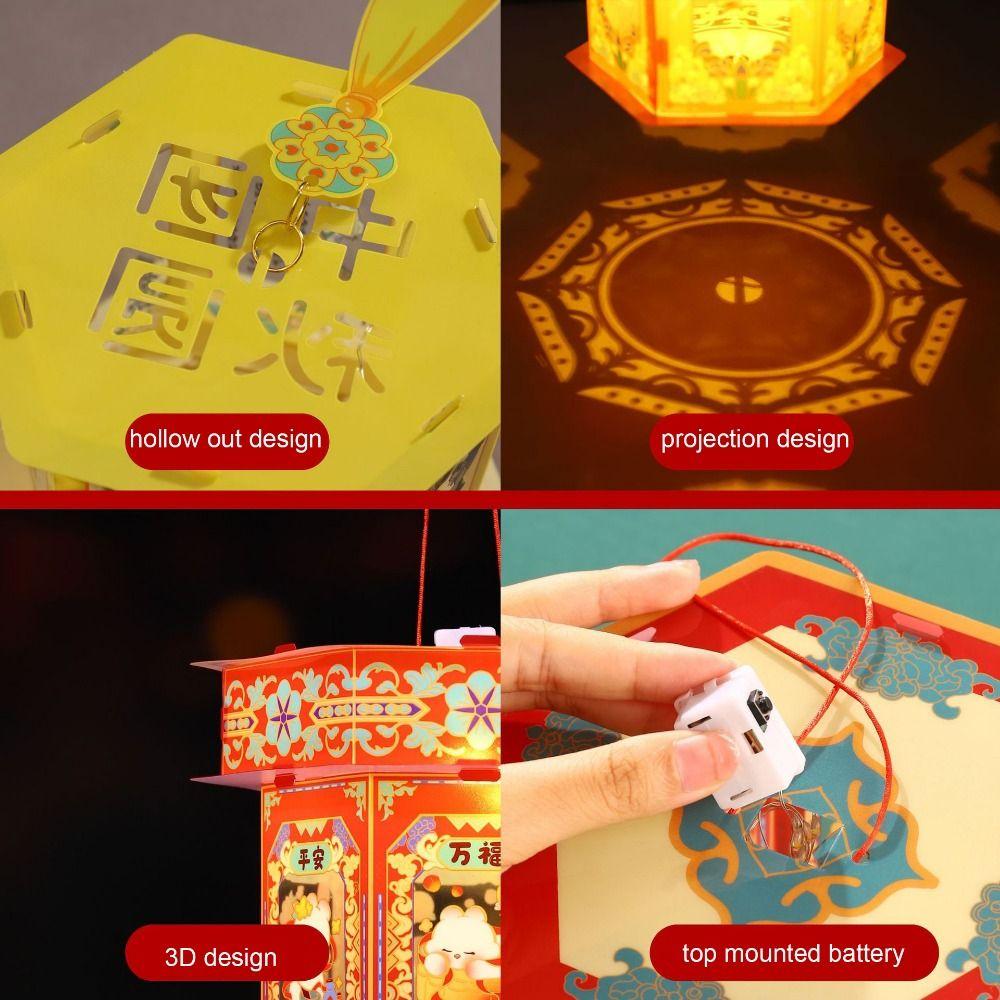 Китайский стиль середины осени светящиеся фонарики водонепроницаемый мультфильм портативный фонарь DIY ПВХ светодиодный светящийся фонарь