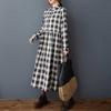 Женское свободное платье миди с клетчатым воротником, уменьшающее возраст