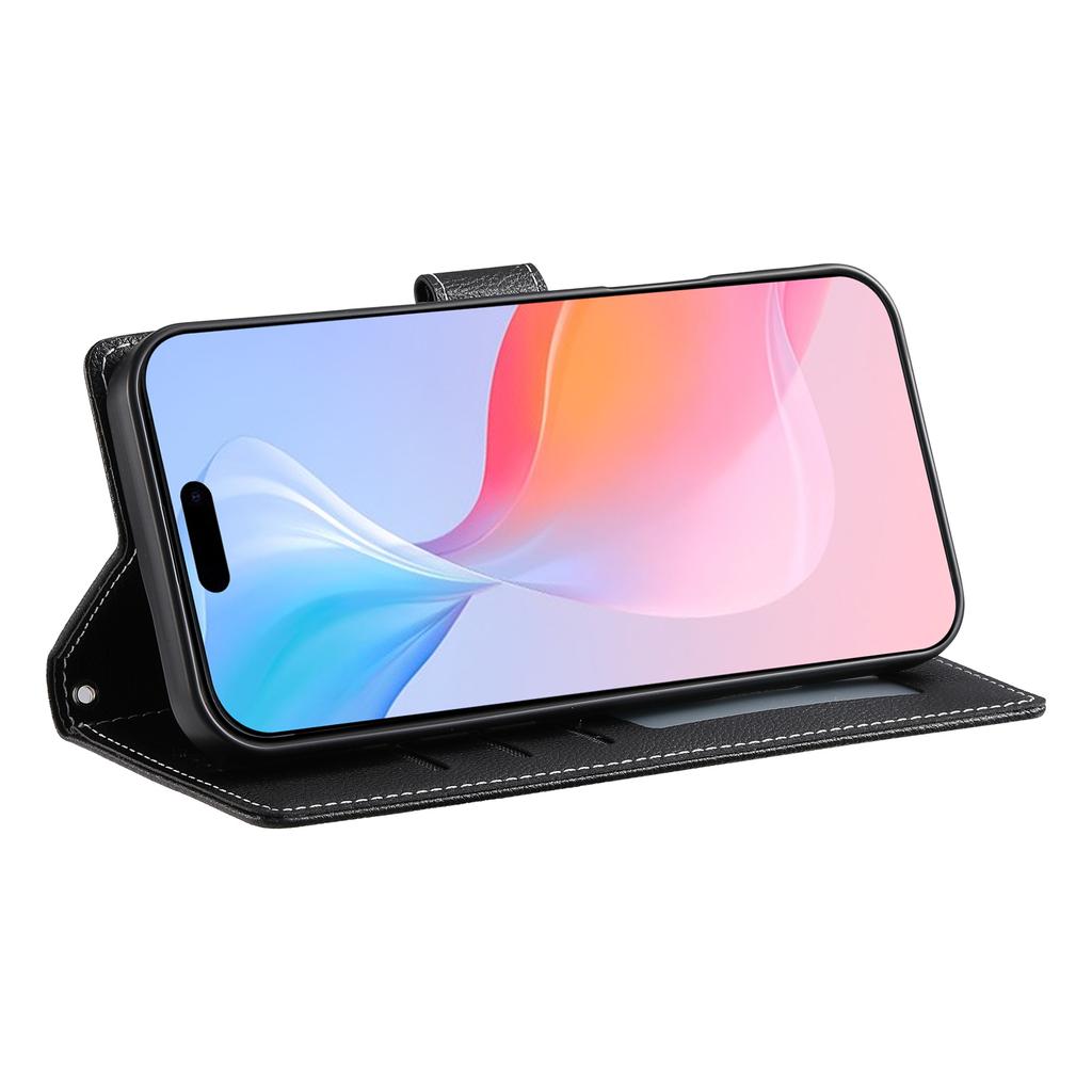 DF-012 For iPhone 16 Pro Case Litchi Texture Leather Wallet Stand Phone Cover