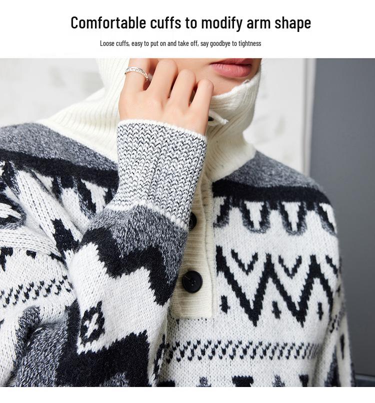 Women's Pure Wool Jacquard Knit Cardigan with Lapel - 2025 Autumn/Winter Elegant Thick Base Layer Sweater