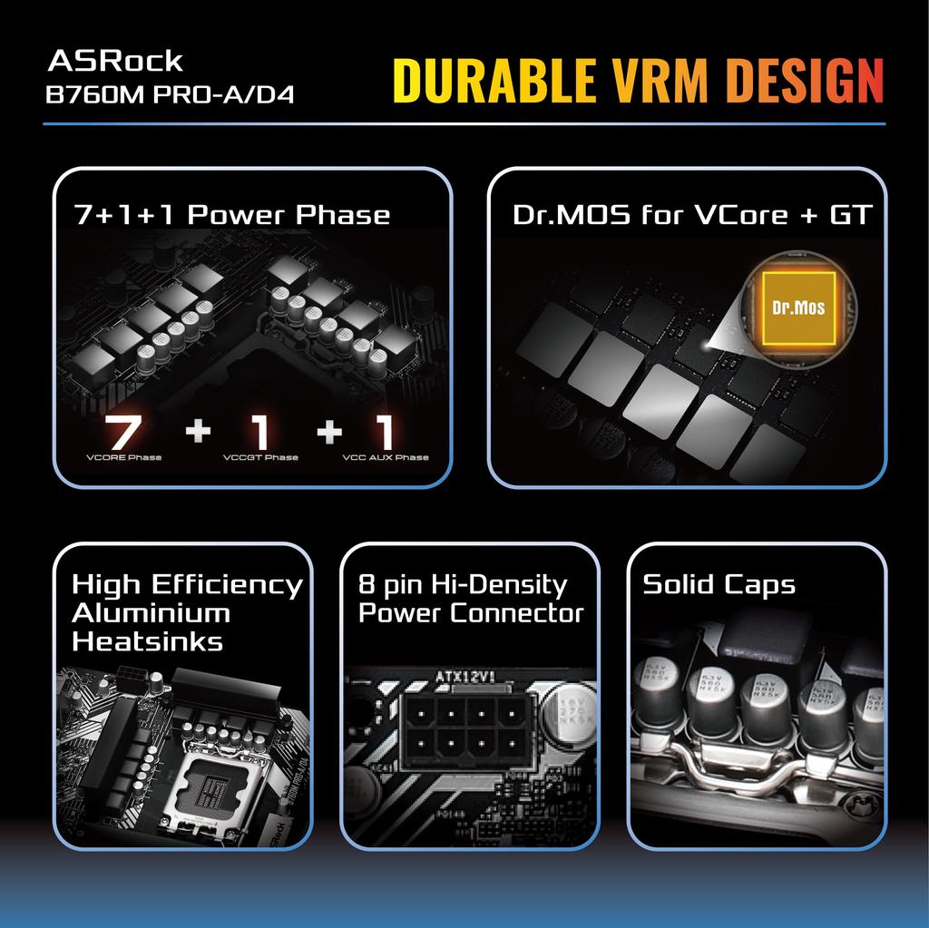 ASRock Motherboard B760M Compatible with Intel 12th and 13th Generation CPU B760 Chipset DDR4 Micro ATX Motherboard Authorized Distributor Pro-A/D4