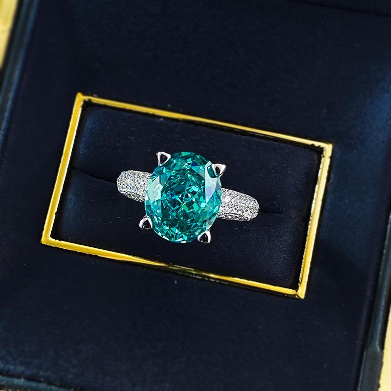 Xiancan Jewelry Серебряное кольцо S925 Овальное с огранкой 'Ледяной цветок' Paraiba с бриллиантом высокой твердости.