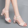 Real Soft Leather Sandals Women's Summer 2024 New Thick Heel with Medium Heel Fashion High Heels Women's Comfort
