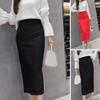 Women Long Skirt High Waist Solid Color Back Slit Design Hip Wrapped Midi Skirt Office