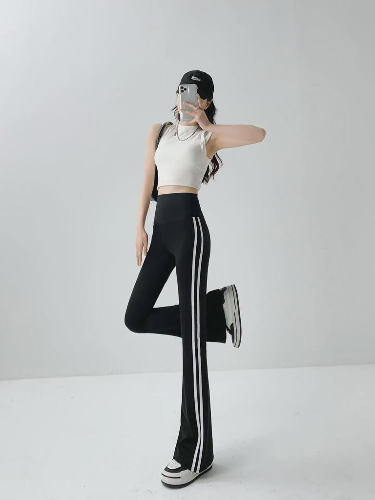 Женские полосатые штаны для йоги с высокой талией - Лето 2024 г. Спортивная одежда с защитой от солнца