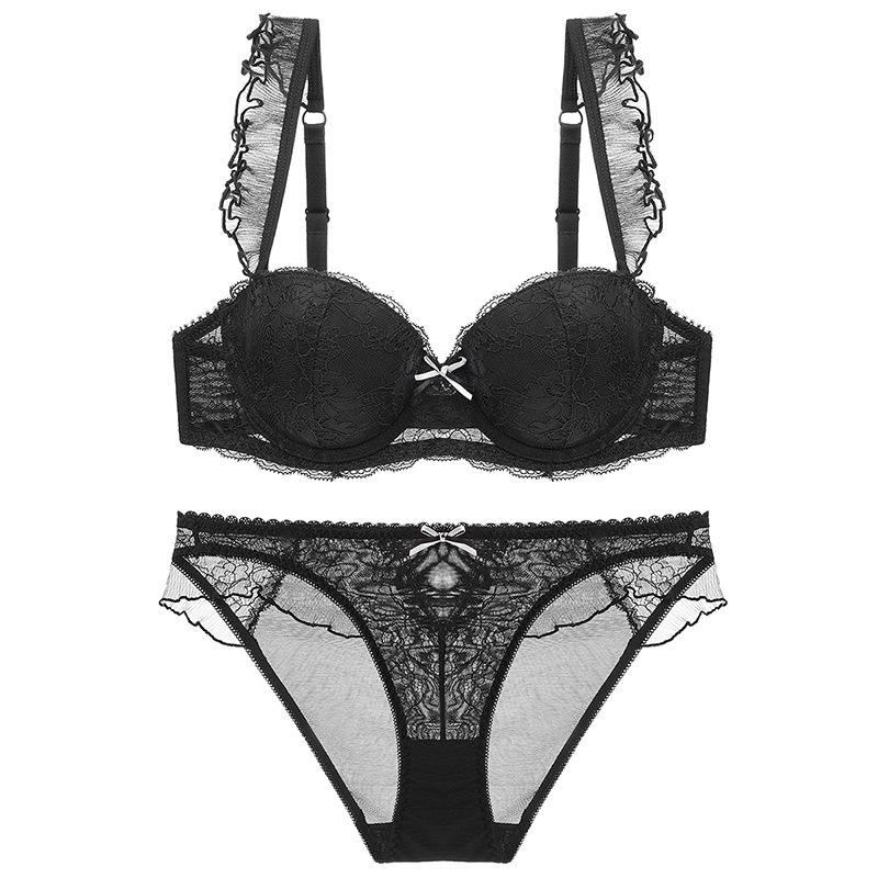 Sexy French Bra Lace Underwear Set Push Up BC Cup Plus Chest Pad Comfortable Embroidery Europe Intimates Bra & Brief Sets