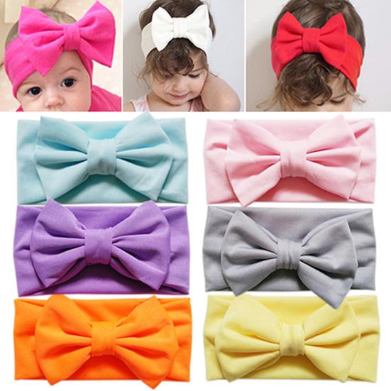 Милая однотонная повязка на голову с бантом ярких цветов для малышей, аксессуар для волос