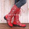 Осень и зима новые вышивка пэчворк сапоги женские вышивка боковая молния высокие сапоги высокие сапоги женские
