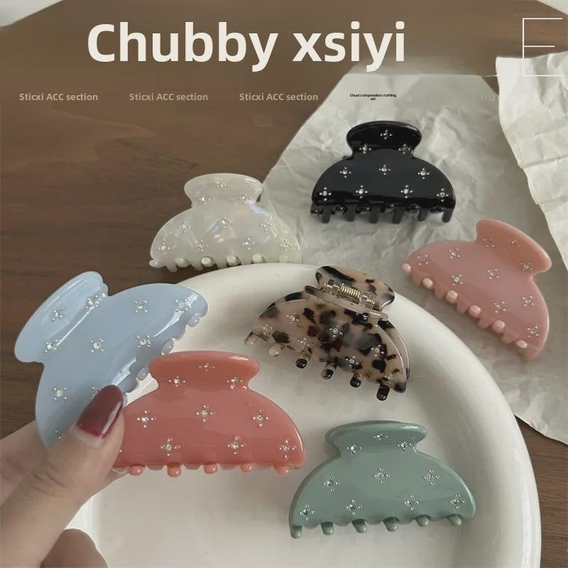 Поделитесь красотой ~ Заколка для волос из ацетата цвета конфет с бриллиантовыми гвоздиками, свежий дизайн в виде акулы, элегантный и компактный аксессуар для волос