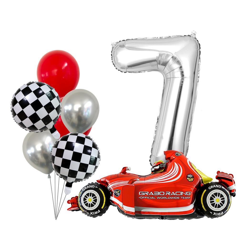 Racing Aluminum Film Balloon Set Silver Digital Boy Birthday Party Balloon Decoration Atmosphere Landscape