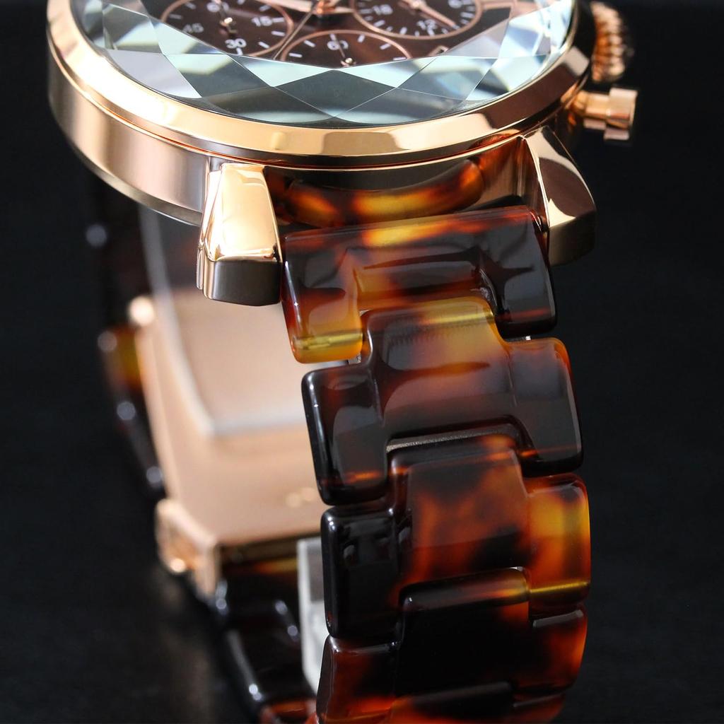 Salvatore Marra Men's Brown Watch, SM19104A-PGBR, Faceted Glass Chronograph with Acetate Strap and Gradient Design