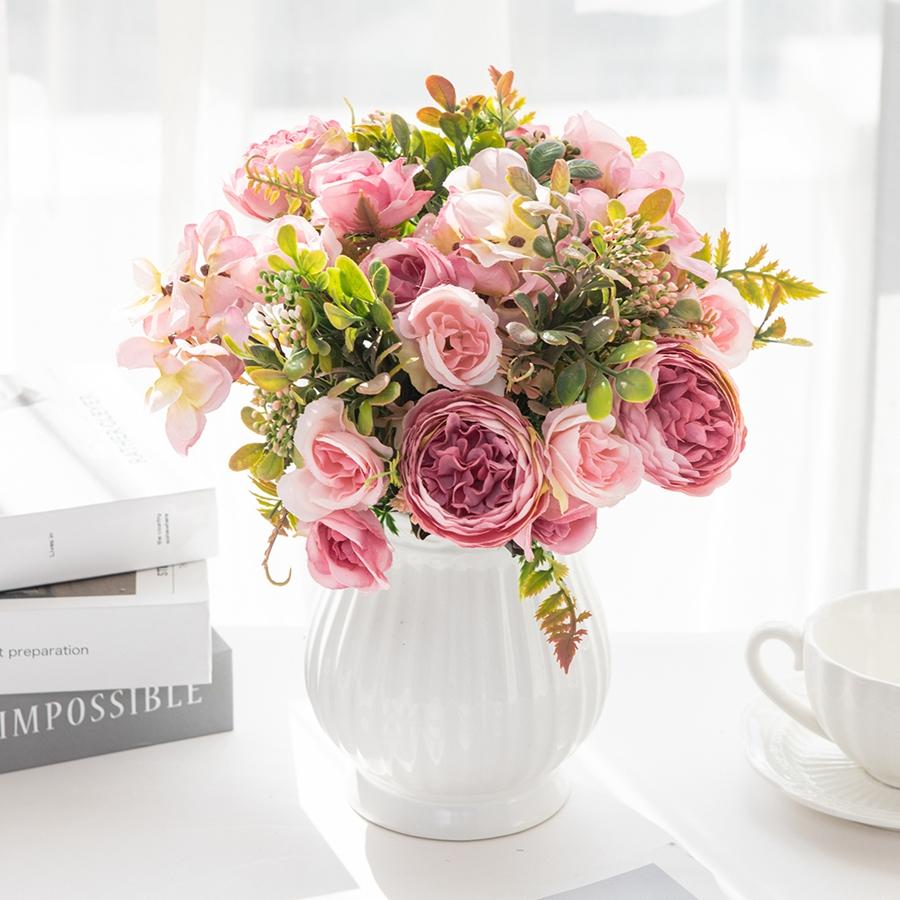 1/3pcs Silk Rose Artificial Flowers Wedding Home Room Festival Decoration Fake Flower Bouquet Craft Scrapbooking Wreath Supplies